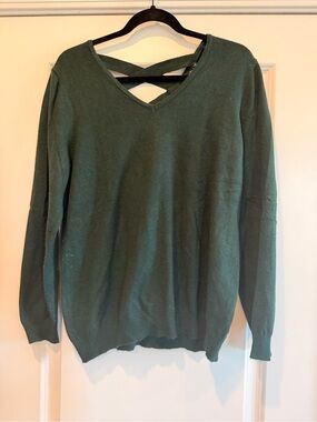 Dark Green V-Neck Crisscross Back Sweater